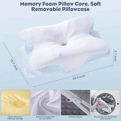 Miniatura 4 de Almohada cervical para el cuello, almohada de espuma viscoelástica para apoyo y alivio del dolor, almohada ergonómica de contorno para dormir