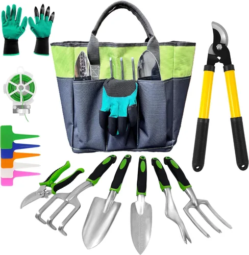 Miniatura 11 de Juego de 41 herramientas de jardinería de alta calidad, kit de herramientas de jardinería de acero inoxidable, con agarre de goma antideslizante