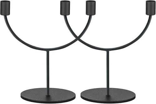 smtyle Portavelas de metal de hierro negro para velas cónicas, juego de 2 con hierro, 0.9 pulgadas de diámetro, ideal para decoración de chimeneas