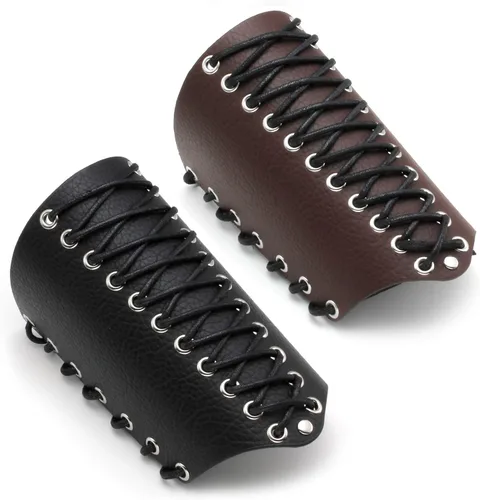 Miniatura 14 de MILAKOO 2 unids hombre negro cuero ancho guantelete pulsera de sujeción brazo armadura brazalete ajustable