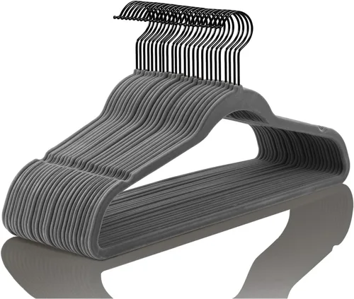 Miniatura 30 de MIZGI Perchas de Terciopelo Premium (Paquete de 50) Resistentes - Perchas de Fieltro Antideslizantes - Percha de Traje de Terciopelo Negro - Ganchos