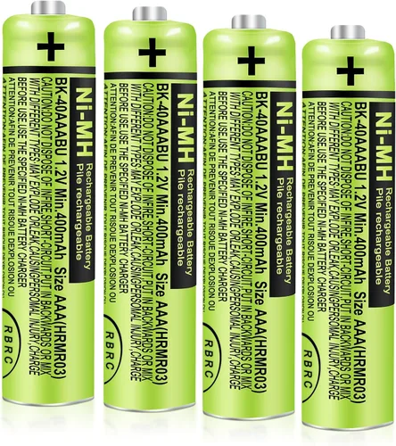 Paquete de 4 baterías recargables AAA BK-40AAABU de 400 mAh 1.2 V para teléfono inalámbrico Panasonic Ni-MH AAA Baterías para controles remotos,