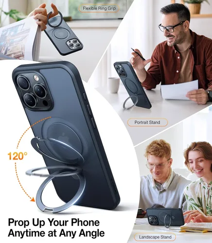 Miniatura 3 de TORRAS Funda Ostand ultra magnética para iPhone 15 Pro [compatible con MagSafe] [soporte resistente y soporte para anillo] grado militar, a prueba