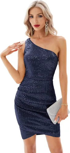 Miniatura 2 de GRACE KARIN Vestido de lentejuelas para mujer, con purpurina brillante, un hombro, vestido de fiesta, club, dobladillo cruzado, vestidos de cóctel