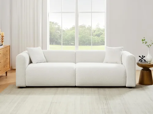 Miniatura 2 de Juegos de muebles de sala de estar VANOMi incluyen sofá de 95" y sillones de 42", sofá tapizado de bouclé extragrande con almohadas, juego de Blanco