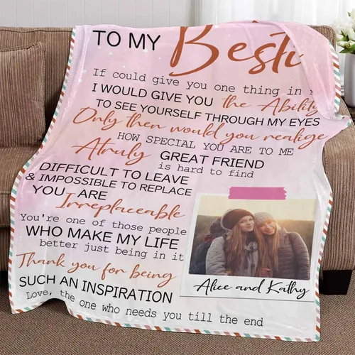 Miniatura 2 de YESCUSTOM Manta personalizada de collage de fotos para mejor amiga o mejor amiga, mantas con imagen personalizada con texto en inglés "To My