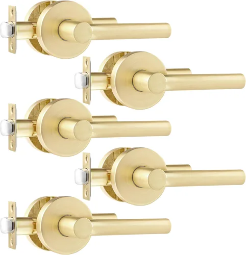 Miniatura 16 de Leydebong Paquete de 1 manija de puerta de entrada resistente dorada (para oficina y puerta delantera) reversible para lado derecho e izquierdo