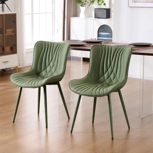 YOUTASTE Juego de 2 sillas de comedor tapizadas de cuero, color verde oliva, modernas y cómodas sillas de comedor de cocina de mediados de siglo,
