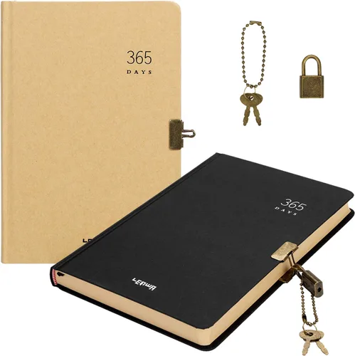 Miniatura 8 de Ibluelover Cuadernos ejecutivos de tapa dura A5 con cerradura y llave secreta, 365 días, cuaderno de bocetos, dibujo de garabatos, papel marrón