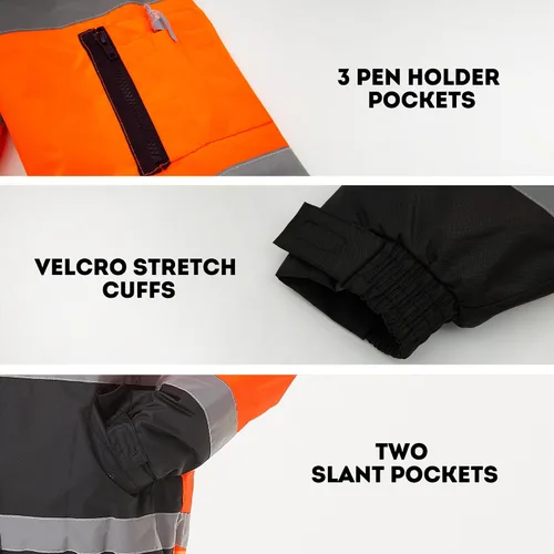 Miniatura 5 de ProtectX Chaqueta de seguridad impermeable de alta visibilidad, Hi Visi Reflectante Invierno Construcción Bomber Chaqueta para hombres y mujeres