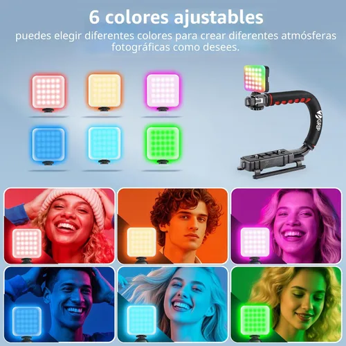 Miniatura 9 de Zeadio Kit estabilizador de cámara para smartphone, mango portátil, soporte de video portátil con luz de video RGB y micrófono, se adapta a todas