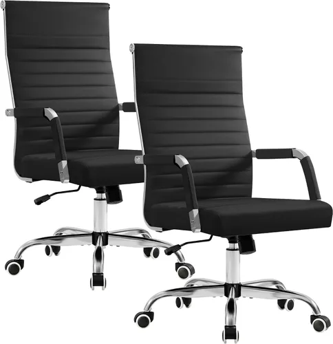Miniatura 24 de Furmax silla de escritorio de oficina acanalada con respaldo medio de piel sintética silla de trabajo ejecutiva de conferencia silla giratoria Blanco