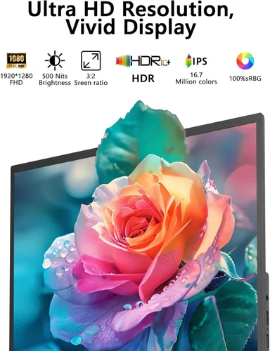 Miniatura 2 de Topmonitor Monitor portátil pequeño de 10.5 pulgadas, 500 liendres 2000:1, pantalla FHD 1280P IPS, mini monitor ultradelgado con soporte y altavoz
