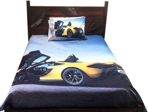 Juego de 4 sábanas de automóvil deportivo para niños, tamaño individual, incluye 1 sábana bajera, 1 sábana encimera y funda de almohada, de larga