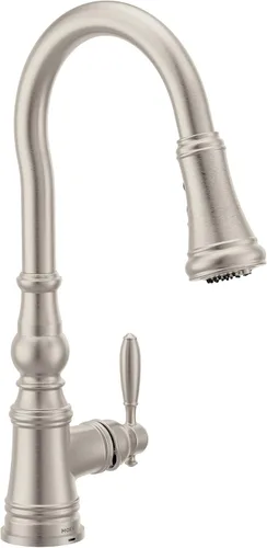 Miniatura 39 de Moen WeymouthBrushed Gold S73104BG - Grifo de cocina con resorte de preenjuague de un mango con refuerzo de potencia para una limpieza más rápida