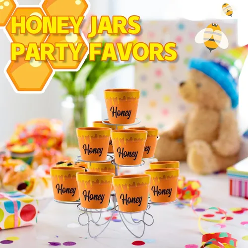 Miniatura 4 de Meekoo - Juego de 16 mini macetas de abeja con cubos de madera, tarros de miel para maceteros de cupcakes, chips de chocolate, temática de abeja