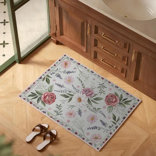 Miniatura 3 de Alfombra de entrada lavable de 2 x 3 pulgadas, alfombra pequeña para entrada, cocina, baño, antideslizante, estampado floral, alfombra de entrada