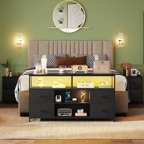 Miniatura 7 de WLIVE Mueble Tocador para TV de 50, 55, 60 pulgadas, Centro de Entretenimiento con Luces LED y Cajones de Tela, Tocador Mueble para TV