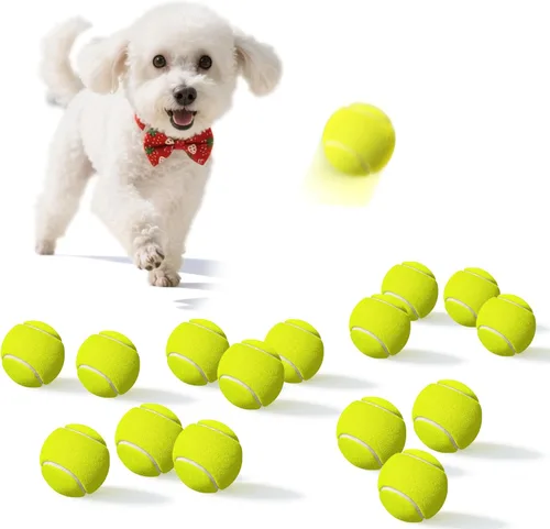 Paquete de 15 pelotas de tenis pequeñas para perros, pelotas de mascotas fáciles de atrapar para ejercicio y buscar, pelota de tenis para perros de