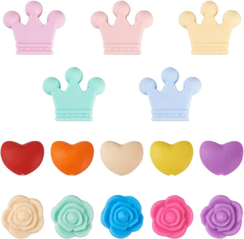 Miniatura 22 de FASHEWELRY 36 cuentas de silicona redondas del alfabeto A-Z, cuentas focales de goma de vaca para pulseras, collares, llaveros, fabricación de joyas