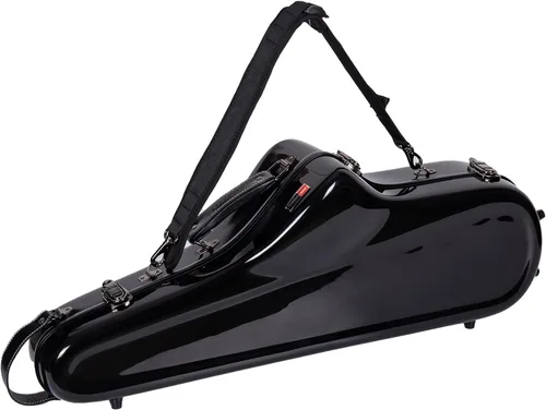Miniatura 23 de Crossrock Pro-Grade - Estuche curvo para saxofón soprano Negro brillante, cerradura TSA, protección de élite, correas de mochila desmontables