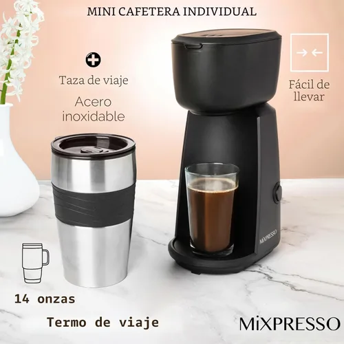 Miniatura 2 de Mixpresso Cafetera Personal de Una Sola Porción y Taza de Viaje de 14oz, Cafetera Pequeña de Goteo y Termo, Apagado Automático y Filtro Negro