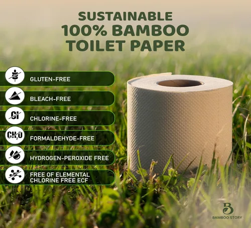 Papel higiénico de bambú de alta calidad, sin PFAS, papel higiénico sin químicos, sin blanquear, (24) 3 capas y 300 hojas, certificado FSC, marrón