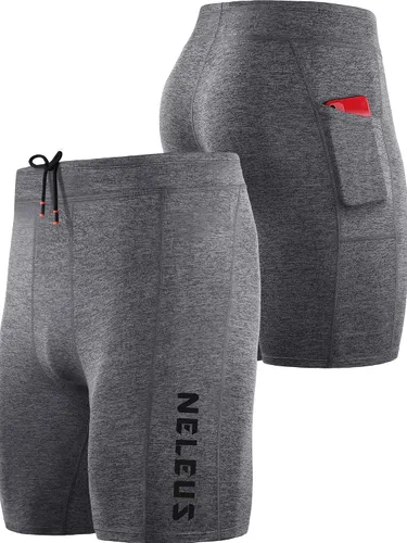 Miniatura 2 de NELEUS Paquete de 3 pantalones cortos de compresión para correr con bolsillos para hombre
