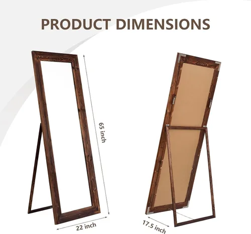 Miniatura 2 de Yumyolk Espejo de pie de longitud completa de 65 x 22 pulgadas, espejo de madera con soporte largo inclinado para sala de estar y dormitorio