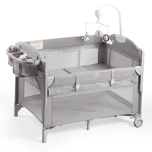 Miniatura 8 de Rinnebbit Cunas para Bebé Junto a la Cama, Cuna Portátil 4 en 1 Junto a la Cama con Colchón, Cambiador de Pañales, Cesta de Almacenamiento, Caja