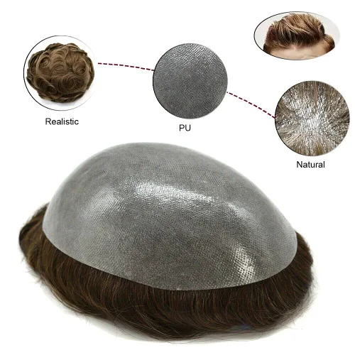 Miniatura 5 de LYRICAL HAIR Tupé de cabello humano para hombres, totalmente polivinílico, tupé para hombre, totalmente transparente, suave, delgada, 0.004-0.005