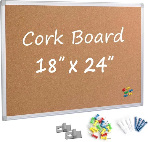 Miniatura 18 de Paquete de 2 tableros de anuncios de corcho de 20 x 30 pulgadas, tablero de corcho con marco de aluminio plateado, tablero de oficina para corcho