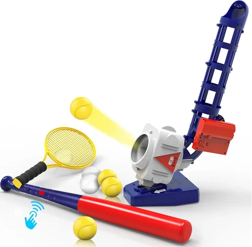 iPlay, iLearn Juguetes de máquina de lanzar para niños, 2 en 1, lanzador de béisbol y tenis RC, bate de lanzamiento automático de bola, juego de