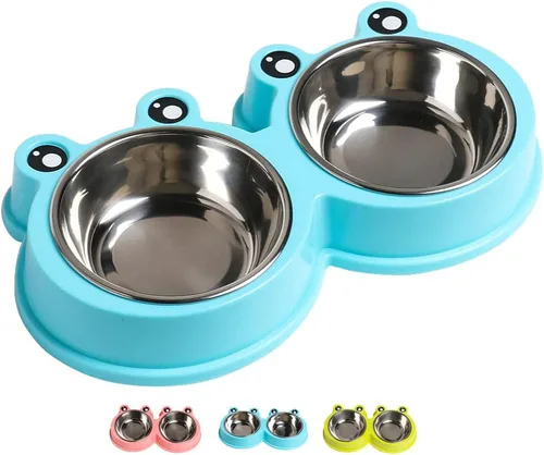 Miniatura 9 de Cuencos de acero inoxidable para mascotas, cuencos dobles para alimentos y agua para perros, gatos y conejos, comedero antideslizante para mascotas