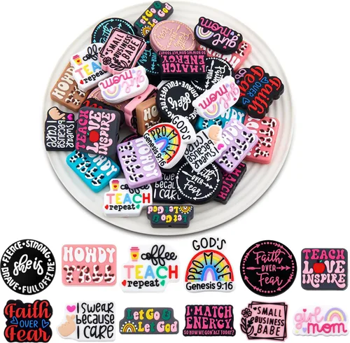 Miniatura 8 de Zeyune 40 cuentas focales de silicona para bolígrafos, cuentas de silicona coloridas para hacer llaveros, regalo de graduación, collares, pulseras
