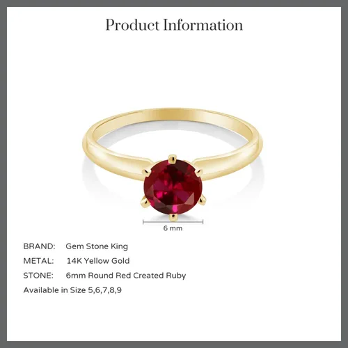 Miniatura 6 de Anillo de compromiso solitario con piedra preciosa redonda de oro amarillo de 14 quilates de 0.236 in para mujer Ajuste clásico de 6 puntas
