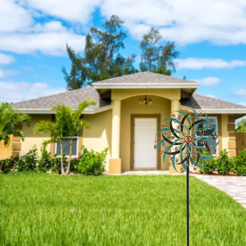 Miniatura 7 de VEWOGARDEN - Molinillo de viento grande de 20" de diámetro, escultura de viento giratoria de metal para exteriores - Arte de jardín, captadores