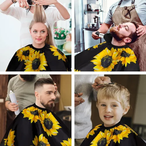 Miniatura 6 de FEBSNOW Capa de peluquería profesional impermeable para corte de pelo, cepillo para cortar el pelo, kit de peluquería de barba de girasol negro