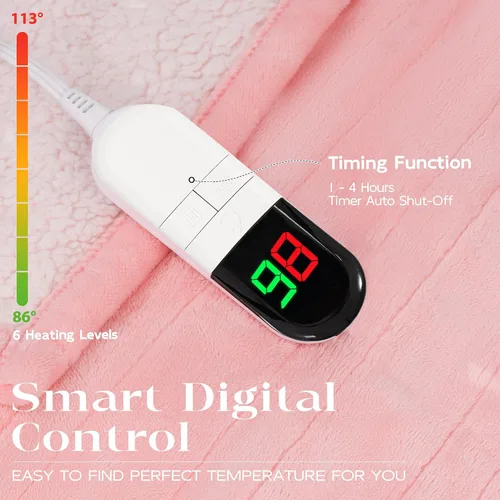 Miniatura 3 de Manta eléctrica individual de 62 x 84 pulgadas – Manta eléctrica suave y acogedora de primera calidad con 6 niveles de calefacción, manta Sherpa