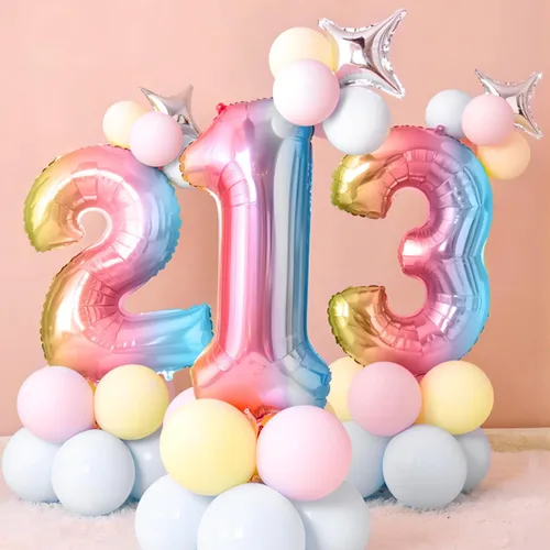 Miniatura 6 de Globos gigantes de 40 pulgadas de arcoíris número 1, globos de cumpleaños, globos de aluminio de Mylar de helio para decoraciones de fiestas