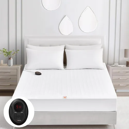 Miniatura 8 de Bwarm Cubrecolchón eléctrico con calefacción tamaño King, 78 x 80 pulgadas, calentador de cama, 9 ajustes de calor, 1-12 horas de apagado