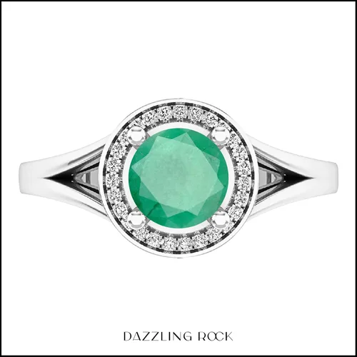 Miniatura 217 de Dazzlingrock Collection Anillo de compromiso redondo de 0.276 in con halo de diamante blanco y vástago dividido para ella en oro macizo de 14