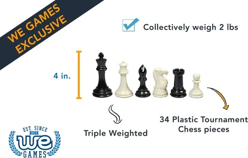 Miniatura 3 de WE Games Juego de ajedrez de torneo con bolsa de lona marrón de lujo, piezas de ajedrez con triple peso con tablero de ajedrez enrollable de vinilo