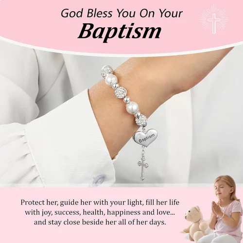 Miniatura 5 de Pulsera de cruz de bautismo de confirmación de la primera comunión para niñas, joyería católica, regalos para niños, hija, ahijada, nieta, 6+2