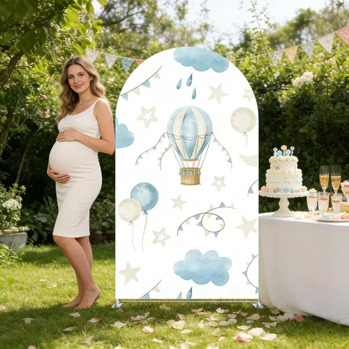 Miniatura 4 de FiVan Cubierta de fondo de arco de elastano, globo aerostático, cubierta de fondo azul para decoración de fiesta de cumpleaños de bebé, baby shower