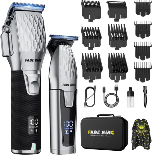 FADEKING® Cortadora de pelo profesional inalámbrica para hombres, kit de recortadora de barba todo en uno para cortar y arreglar el cabello, juego