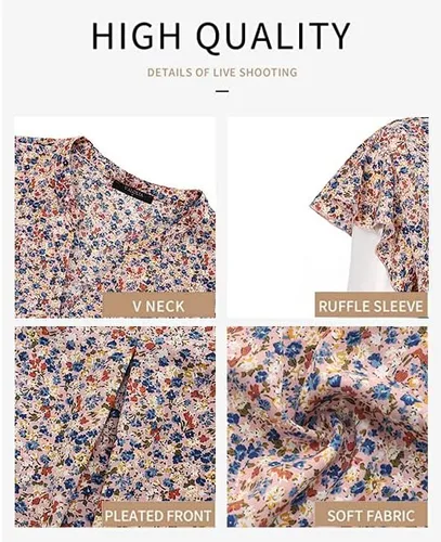 Miniatura 3 de VALOLIA Blusa de gasa con volantes y cuello en V y manga corta para mujer