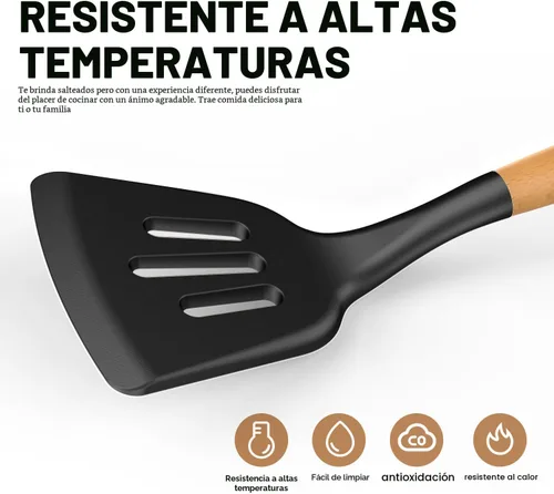 Miniatura 7 de AVGPD Juego de utensilios de cocina de silicona – Utensilios de cocina de silicona para cocinar asas de madera, 446 °F resistentes al calor
