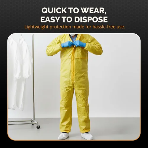 Miniatura 6 de Tiger Tough Yellow Hazmat Suit Disposable - Chemical Protective Coveralls with Hood, PPE Paint Suit, Cleaning Jumpsuit