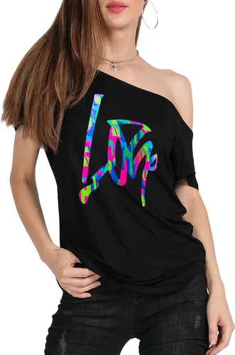 Miniatura 77 de MAGICMK - Camiseta casual para mujer, con estampado de labios y hombro descubierto, talla extragrande